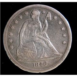 1846-O SEATED LIBERTY SILVER DOLLAR, NICE XF ORIGINAL