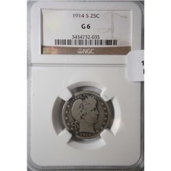 1914S Barber quarter  NGC06     bid GS = $145 in  08