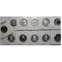 11  quarters: 1936D F-37 AU-40D VG-62 GEM PR-64 BU