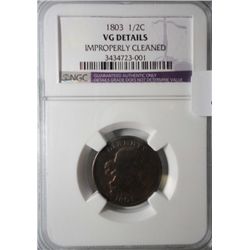 1803 half cent  NGC  VG cleaned