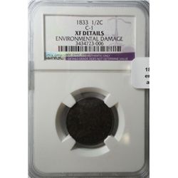 1833 half cent   NGC XF C-1 environmental damage.Coin is a nice VF