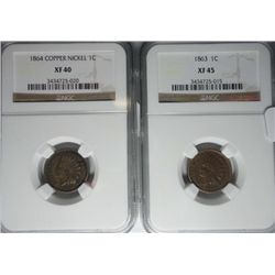 1863 NGC45 - 64CN NGC40 Indian penny.