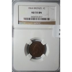 1864 BRZ NGC55 Indian penny.