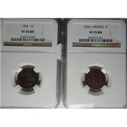1864L BRZ NGC35 Indian penny.