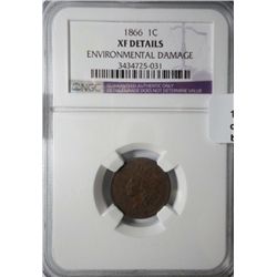 1866  NGC  XF environmental damage Indian penny.
