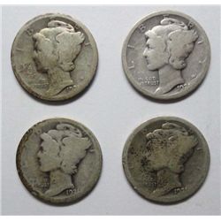 4 1921 Mercury dimes AG