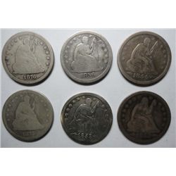 6 Seated Liberty quarters   Good or better