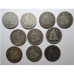 10 Seated Liberty quarters   Good or better