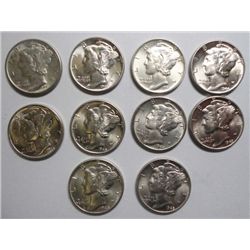10 CHOICE TO GEM BU MERCURY DIMES
