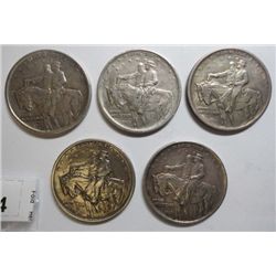 5 STONE MOUNTAIN HALF DOLLARS XF-AU