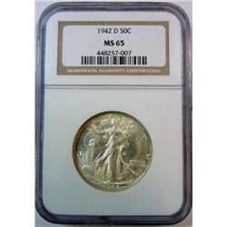 1942-D Walking Liberty half NGC MS65