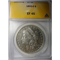 1893-O MORGAN DOLLAR ANACS EF-45