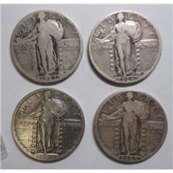 4 STANDING LIBERTY QUARTERS 1924 VF+, 26-D F/VF, 26-S F, 27-S GOOD