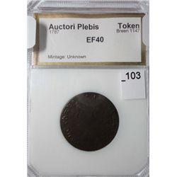 1787 AUCTORI PLEBIS TOKEN BREEN 1147 PCI EF-40