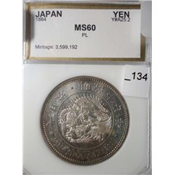 1884 JAPAN YEN Y#A25.2 PCI MS-60 PL