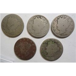 5  1886 V nickels clear dates but well below good