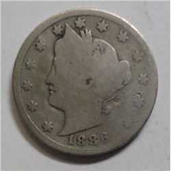 1886 V nickel GOOD