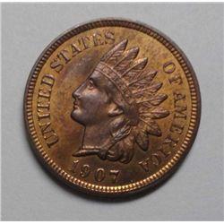 1907 INDIAN CENT MS-65 ABOUT 70% FULL RED