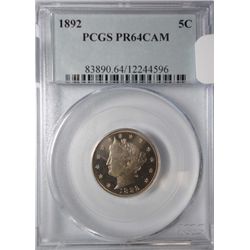 1892 PROOF LIBERTY NICKEL PCGS PF-64 CAMEO