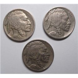 3 EARLY P MINT BUFFALO NICKELS 1913 T1 XF, 1915 VF, 1918 VF/XF