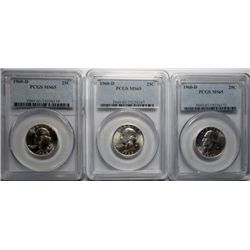 3 1960-D WASHINGTON QUARTERS PCGS MS-65