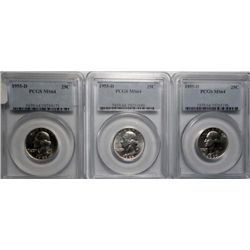 3 1955-D WASHINGTON QUARTERS PCGS MS-64