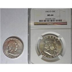 1954-S FRANKLIN HALF CH BU & 1963-D NGC MS-64