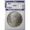 Image 1 : 1924 PEACE DOLLAR GRADED BY UNC MS-65