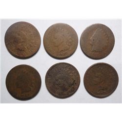 6 1867 INDIAN CENTS LOW GRADE BUT ALL READABLE DATES