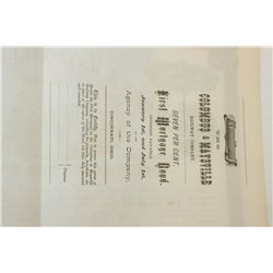 Columbus & Maysville Railway Southern Division Stock Certificate Dated 1877 {Est. 80-200}