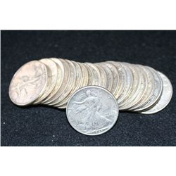 Walking Liberty Half Dollar, Various Dates & Conditions, Roll, Lot of 20