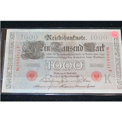 1910 German 1,000 Finfausend Mark Foreign Bank Note