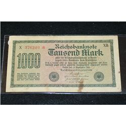 1922 German 1,000 Fausend Mark Foreign Bank Note