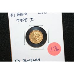 Liberty $1 Gold Coin, Type I, Removed Jewelry