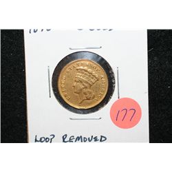 1878 Indian Princess $3 Gold Coin, Loop Removed