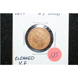 1878 Indian Princess $3 Gold Coin, Cleaned VF