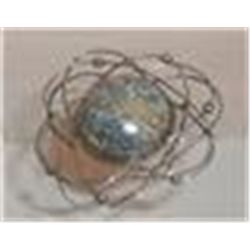 Silver With Blues and Earthtone Round Pendant  2 " Round