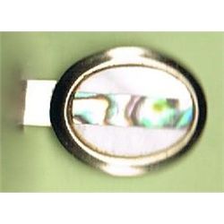 Vintage Tie Clip       Inlaid Mother of Pearl and Abalone     1"