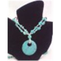 Faux Turquoise 34" Necklace with 2" Disc Pendant.  Looks real!
