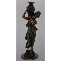 "Woman With Vessel" Bronze Sculpture - A. Moreau