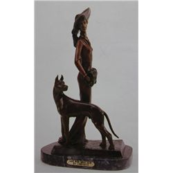 "Lady With Great Dane" Bronze Sculpture - Chiparus