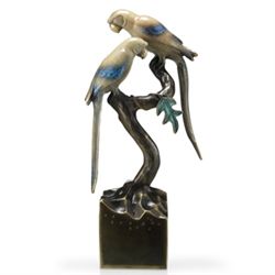 Parrots On Branch Bronze Sculpture