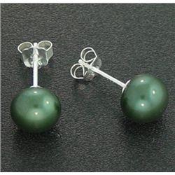 7 Mm Green Pearl Stud Earrings