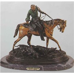  Mounted Hunter With Two Hounds  Bronze Sculpture - Mene