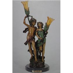 "Young Lovers" Bronze Sculpture Lamp - A.  Moreau