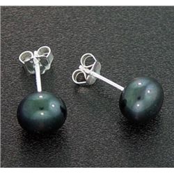 7 Mm Black Pearl Stud Earrings