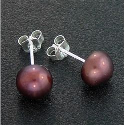 7 Mm Crimson Pearl Stud Earrings