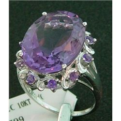 10.15 Ct Genuine Amethyst Ring In 10k White Gold