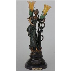 "Harp Girl" Bronze Sculpture Lamp - A.  Moreau