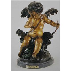  Seated Cupid With Bow  Bronze Sculpture - Houdon